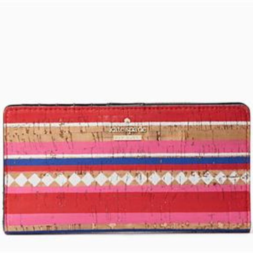 KATE SPADE Stacy Campus Lane Bifold Clutch Wallet in Multicolor Cork EUC
